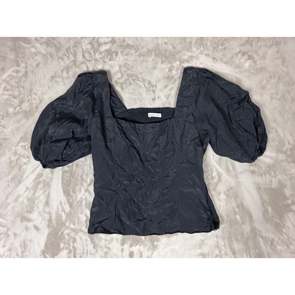 Abercrombie & Fitch Black Puff Sleeve Smocked Back Square Neck Blouse Medium